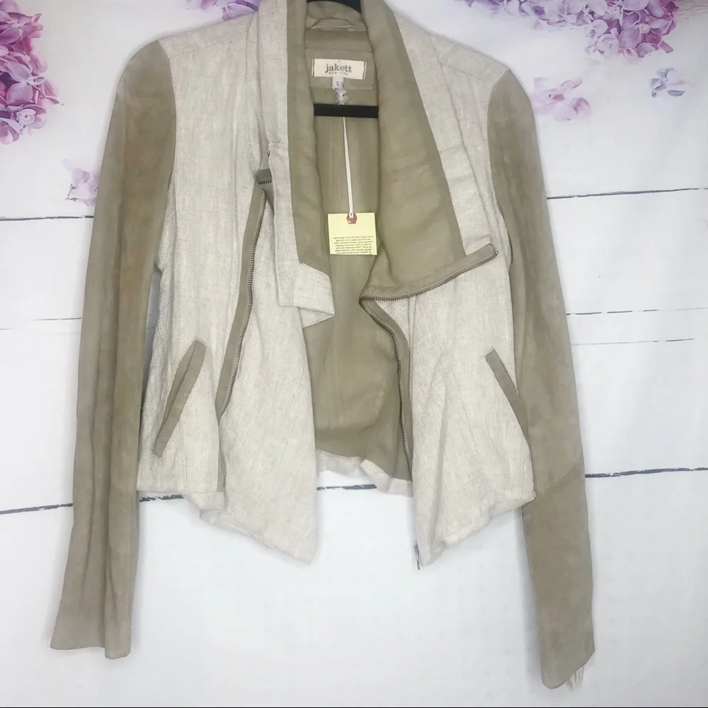 Jakett + Free People | Katherine Linen & Suede Leather Blazer